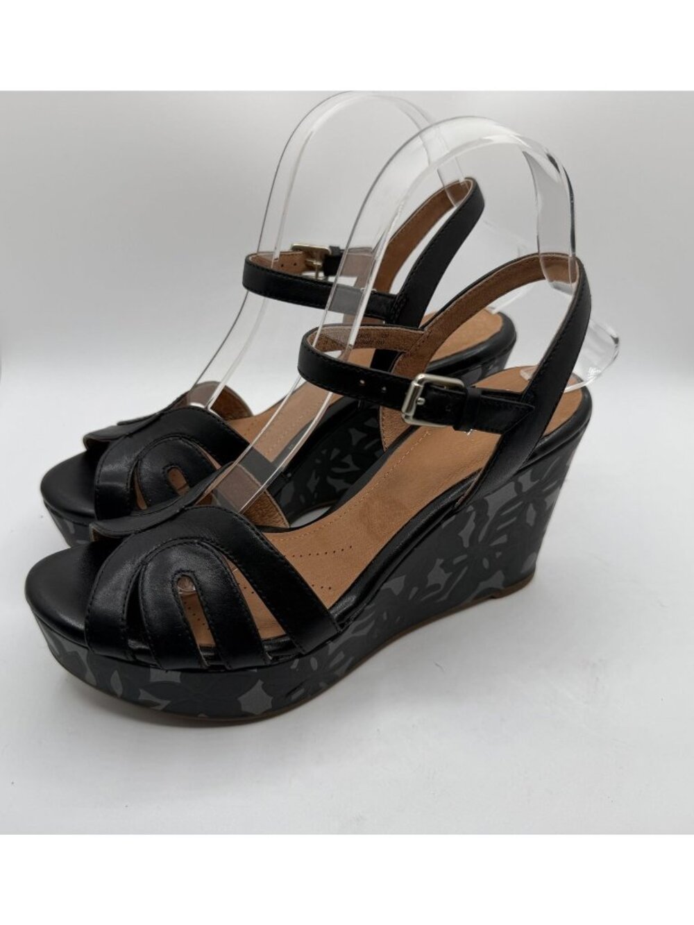 Clarks Amelia Paige Platform Wedge Women Size 8M Black Ankle Strap Sandals